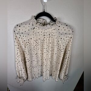 Elegant Polka Dot Pleated Blouse - Cream and Black